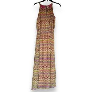 Tacara Colorful Green Pink Sleeveless Lined Maxi Dress Size Med